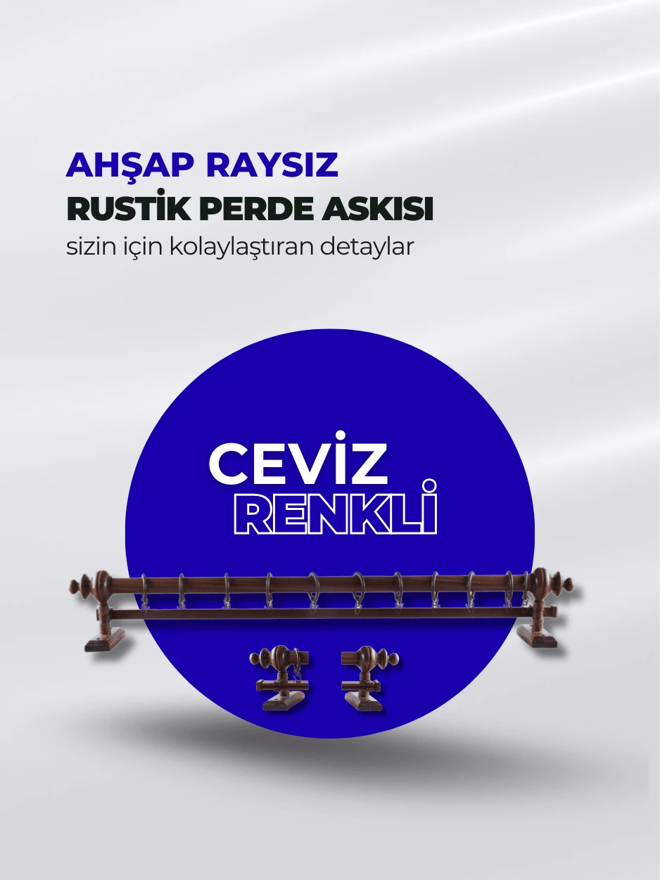 Siyah Ahşap Rustik Perde Askısı - Tek Raylı
